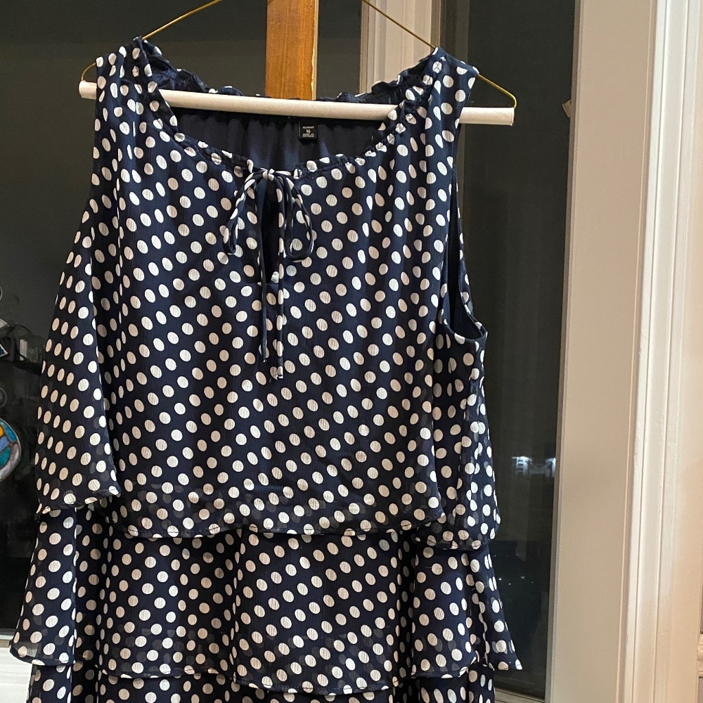 Navy sheer dress with white polka dots 16W by Roz & Ali